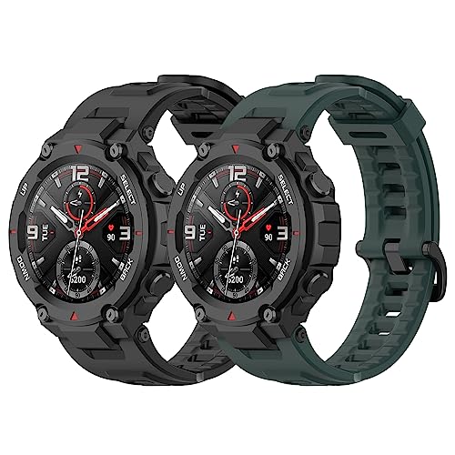 SenMore 2 Piezas Correa Compatible con Huami Amazfit T-Rex/Amazfit T-Rex Pro, Pulsera Deportiva Impermeable y Transpirable de Repuesto de Silicona Suave para Amazfit T-Rex/T-Rex Pro.