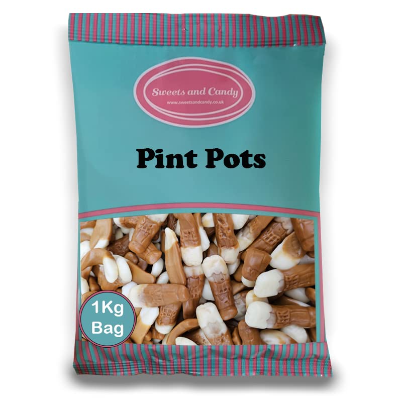 Sweets and Candy® Pint Pots 1Kg - Retro Beer Flavour Jelly Bottles - Distinctive Beer Flavoured Chewy Gummy Sweets - Pint Glass Shaped - 1 Kilo Bulk Bag - Traditional British Pick and Mix Favourites