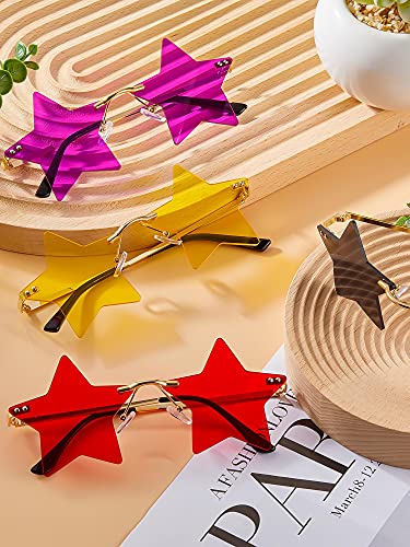 Frienda 4 Pairs Star Shape Sunglasses Star Shape Personality Sun Glasses Rimless Glasses for Women Men Party4