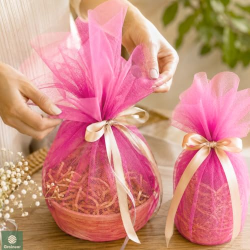 Image of Fluorescent Pink Tulle Fabric Roll 6 Inch x 100 Yards Tulle Ribbon