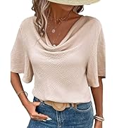 Flamingals Women's Round Neck Solid Swiss Dot Contrast Lace Short Sleeve Blouse