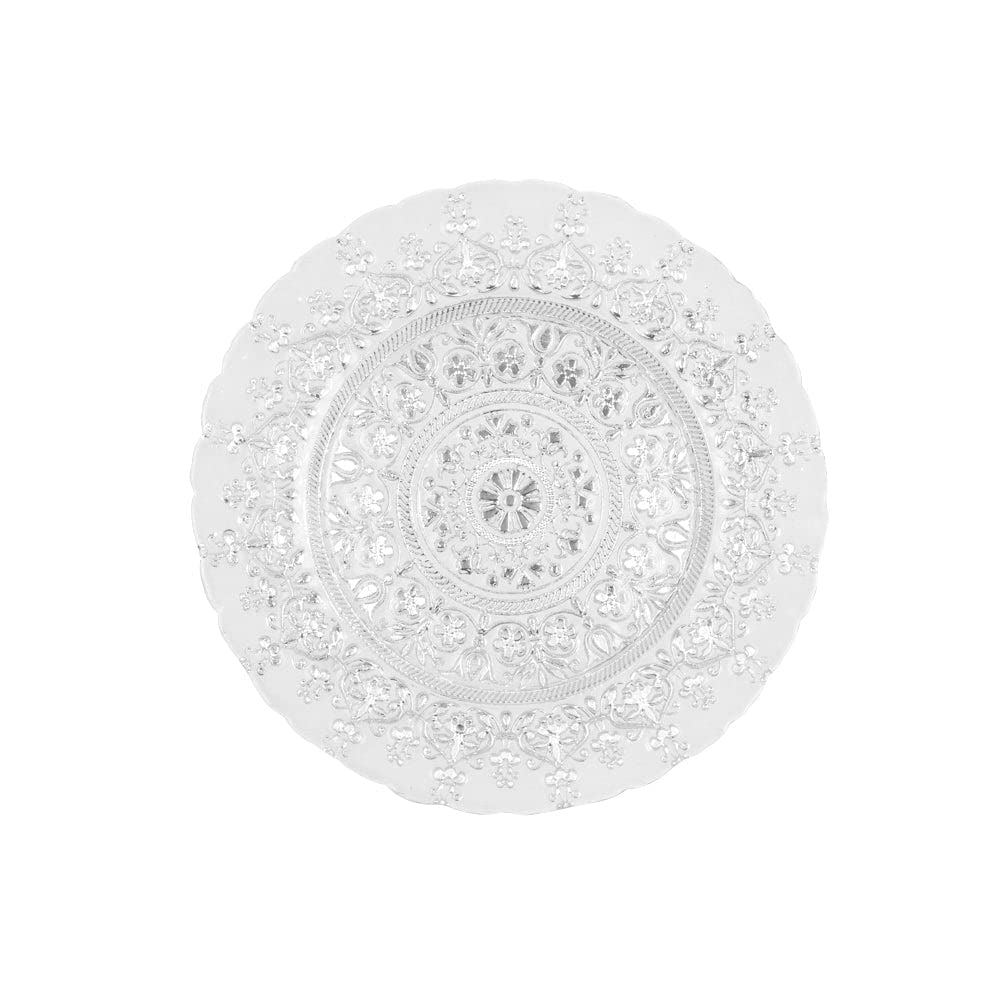 Plato decorativo Monaco de vidrio 13" plateado y blanco miniatura 1