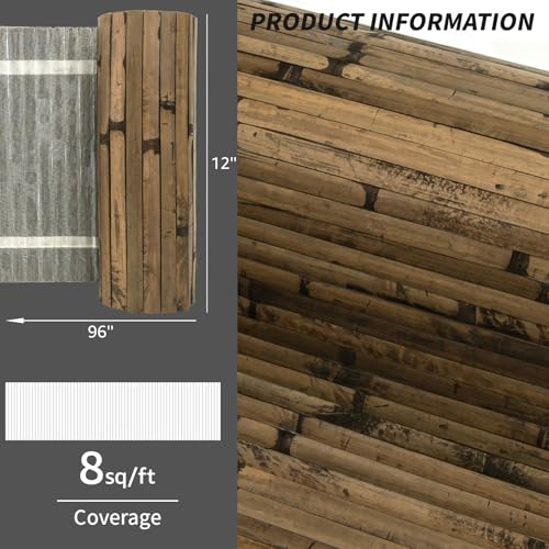 Image of Art3d 12 x 96 in Pole Wrap Natural Bamboo Wall Panel, 2-Pack, Dark Burned