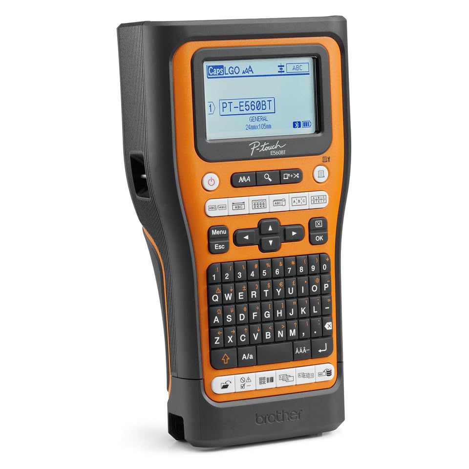Brother p-Touch PT-E560BTSP | AZERTY | HSE/TZE max 24 mm | Transfert thermique | 180 x 180 DPI | 30 mm/sec USB-C Bluetooth iPhone iPad Android avec 4 bandes Tze et mallette
