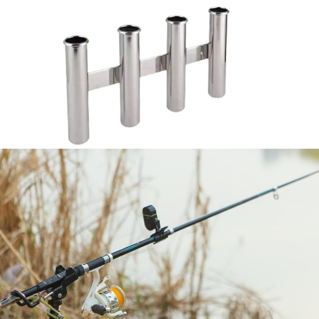 predolo Porta Canne Da Barca, Portacanne in Acciaio Inox Porta Canne Da Pesca Portacanne Da Pesca Con 4 Tubi, Dotato Di Perno in Pvc Da 3/16 "Attraverso La Parte Inferiore