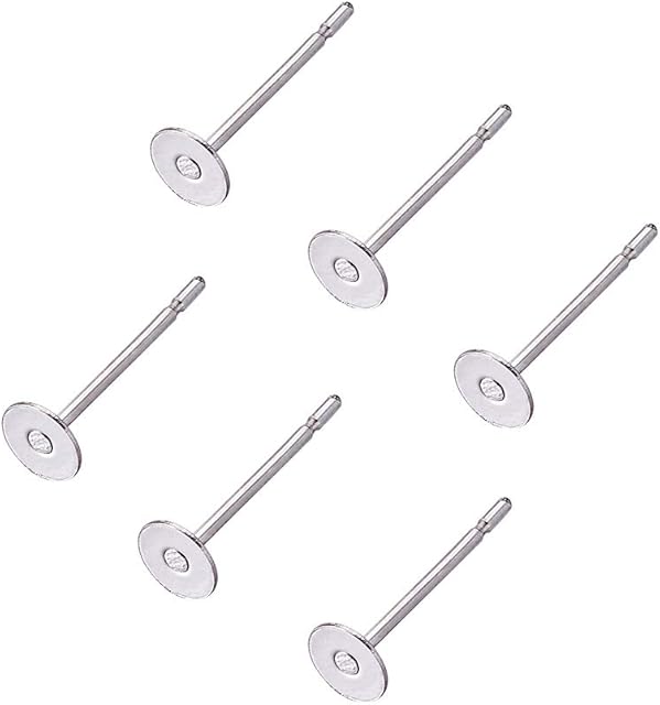 Craftdady 500Pcs Stainless Steel Earring Posts 4mm Flat Pad Blank Tray Stud Earrings for Earring Jewelry Making