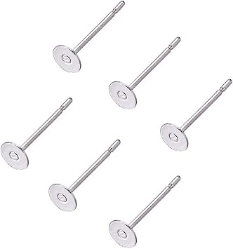 Craftdady 500Pcs Stainless Steel Earring Posts 4mm Flat Pad Blank Tray Stud Earrings for Jewelry Making