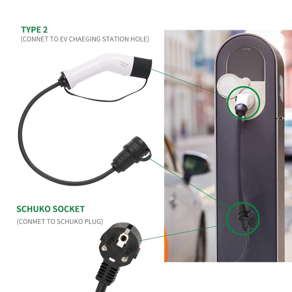 Spina Laterale di Ricarica da Tipo 2 Un Schuko 16A per Auto Elettrica di Tipo 2 Un Presa Schuko Adattatore di Ricarica EV Stazioni di Ricarica per Auto