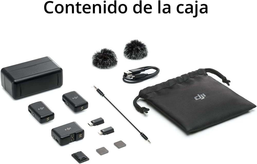 dji Mic (2 TX + 1 RX + Estuche de Carga), micrófono lavalier inalámbrico, 15 Horas de batería, cancelación de Ruido micrófono inalámbrico para PC, iPhone, Grabar entrevistas, Youtube, Vlogs
