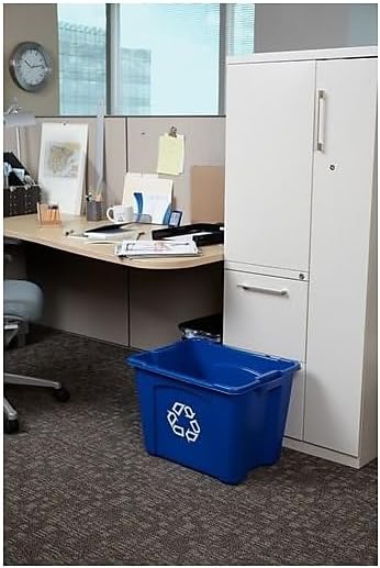 Rubbermaid Commercial Products Stackable Recycling Bin, 14 Gallon, Blue Storage Container, for Garage/Kitchen use for Boxes/Paper Recycle (Pack of 6)