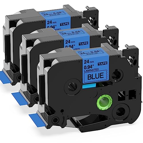 Image of Label KINGDOM 24mm Blue Label Tape Replacement for Brother TZe-551 TZe551 1 Inch Black on Blue TZe Tape 24mm 0.94 Laminated Compatible with Brother P Touch PTD600 PTD610AD PTP700 PT2730, 3-Pack