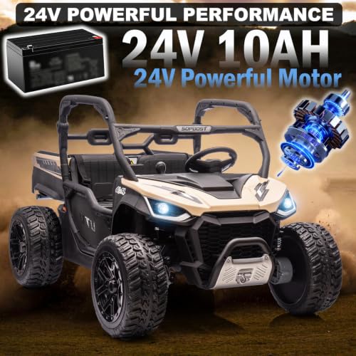 Image of NEWQIDA 2 Seater Kids UTV 24V Ride on Toy for Kids Side by Side, Quicksand