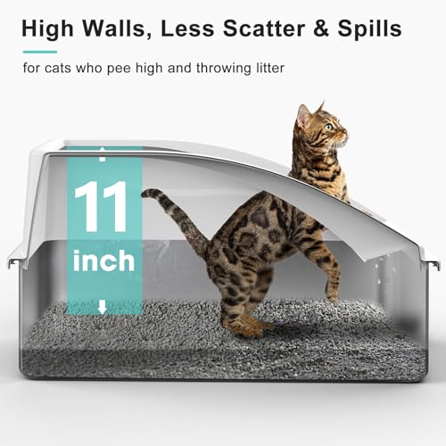 Stainless Steel Litter Box | XL Enclosed Cat Litter Boxs with Lid for Big Cats | High Sided, Anti-Urine Leakage | Non-Stick Bottom & Includes Litter Mat & Metal Scoop