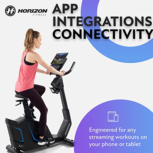 Image of Horizon Fitness 5.0U Upright Bike, Fitness & Cardio, Magnetic Resistance Cycle with Bluetooth, Padded Seat, Step-through Frame, and 300lb Weight Capacity