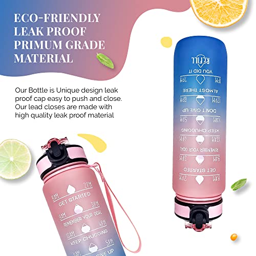 Active 100 Water Bottle 1000ml Sports Water Bottle with Motivational Time Marker & Straw - Image 3