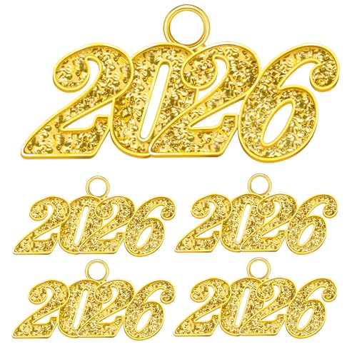 2026 Charms 5 PCS Gold Graduation Tassel Charm Charms for Graduation Cap Graduations Cap Tassel 2026 Year Charm for Graduate Hats Graduations Decorations