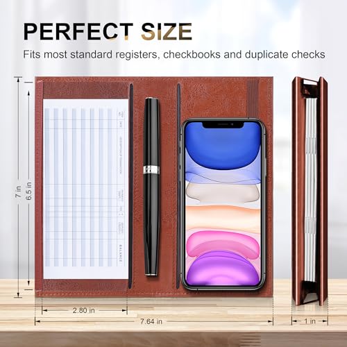 Image of CASMONAL Checkbook Covers for Personal Checkbook Holder RFID Premium Vegan Leather Checkbook Cover for Duplicate Checks