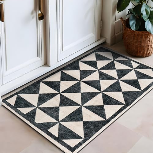 Tapete geométrico antideslizante lavable 2'x4' crema miniatura 1