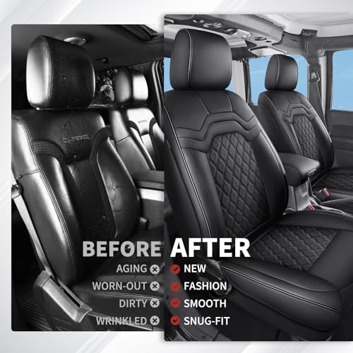 Huidasource Front Seat Covers for Jeep Wrangler JL 2018-2025, Custom Fit 2Pcs Front Seat Protector for Wrangler JL 2 Door/4 Door Sport Rubicon 392 Sahara, Come with Console Cover (Front Pair/Black) by Huidasource - Used condition - Image 5