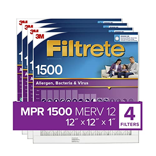 Filtrete 12x12x1 Air Filter, MPR 1500, MERV 12, Healthy Living Ultra-Allergen 3-Month Pleated 1-Inch Air Filters, 4 Filters #1