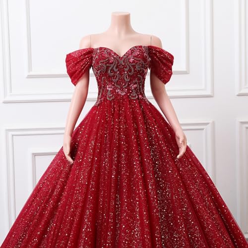 Image of Women's Beading Sweetheart Ball Gown Tulle Layed Long Quinceanera Dress
