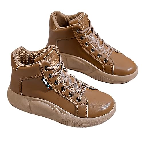 RiceelSor Women's High Top Lace Up Platform Sneakers Round Toe Breathable Non-Slip Soft Comfortable Retro Fashion Walking Casual Shoes