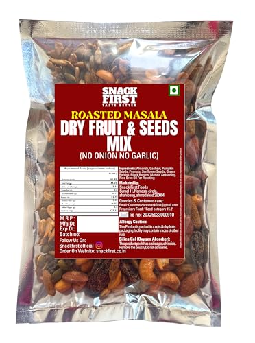 Snack First Roasted Masala Dry Fruit & Seeds Mix | No Onion No Garlic | No Palm Oil | 400G | masala dryfruit mixture | mixed dry Fruit & seeds | Almonds | Black Raisins | Cashewnuts | Pumpkin Seed | Sunflower Seed |Peanuts | Green Raisins | 7 In 1 Super Foods | Vitamin E | High protein | Healthy Snack, Gym Snack |