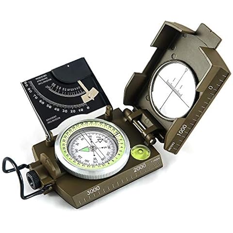 Eyeskey Multifunctional Military Metal Sighting Navigation Compass with Inclinometer | Impact Resistant & Waterproof Compass for Hiking, Camping, Boy Scout (Green) Cover