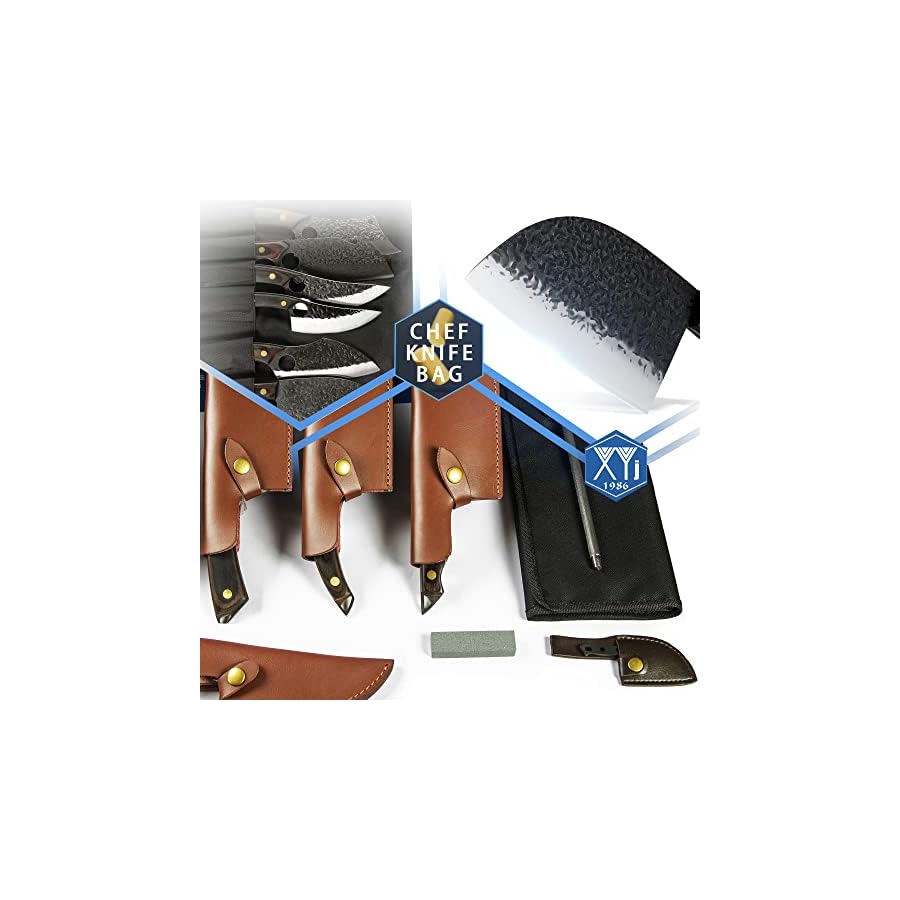 XYJ-FULL-TANG-Camping-Knives-Set-Chinese-Butcher-Knife-Vegetable-Chef-Knives-Slice-Boning-Knives-With-Leather-Knife-SleevesRoll-BagKitchen-Tools XYJ FULL TANG Camping Knives Set Chinese Butcher Vegetable Chef Knives Slice Boning Knives With Leather Sleeves&Roll Bag&Kitchen Tools