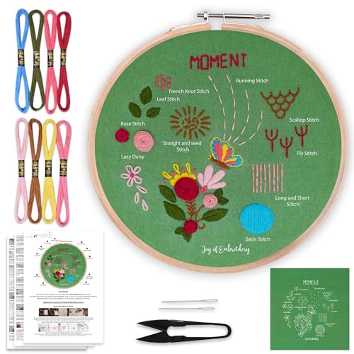 Image of picknMAKE Hand Embroidery Kit for Beginners - Floral Moments Theme | Includes Colorful Fabric, Threads, Needles & Instructions | Art & Craft DIY Kit | Embroidery Kit for Adults & Beginners