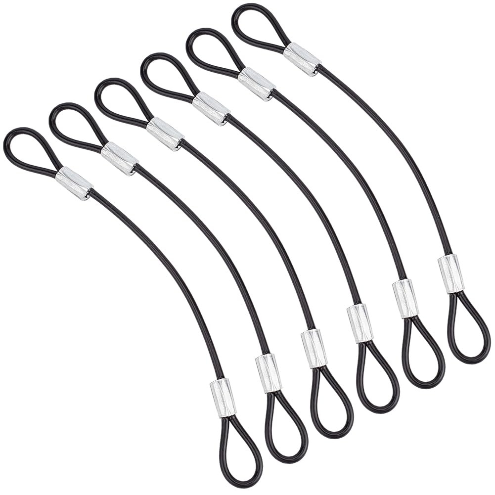 GORGECRAFT 6Pcs Coated Steel Cable with Loops 2mm Dia Safety Cable Wire 127mm Black Flexible Carbon Steel Lanyard Chain Security Wire Ropes for Garden Home Doors Fences Gate Railings Luggage Padlock