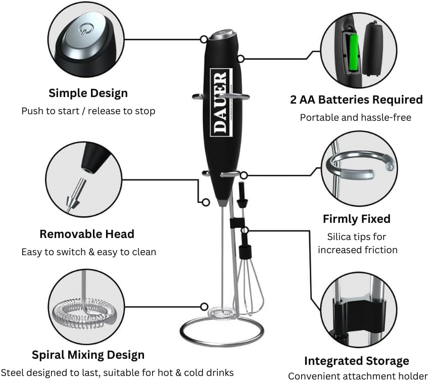 Miniatura 8 de Dairy Maestro - Espumador y batidor de leche prémium para bebidas de calidad barista. Perfecto para capuchinos, lattes, matcha, chocolates