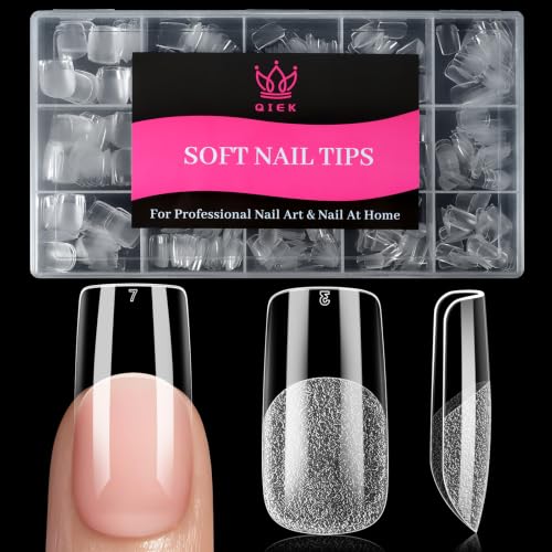 Image of Medium Square Nail Tips 510 Pcs Clear Half Matte 15 Sizes | Clear full cover square tips with pre-shaped half matte surface for DIY nail extensions and salon manicures.