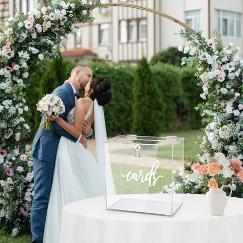 Image of Hooqict Clear Acrylic Card Box with Lock and Slot, Thick DIY Wedding Gift Card Box for Party, Graduation, Wedding Reception, Retirement, Bridal or Baby Shower, Raffle Ticket Money Envelope Holder