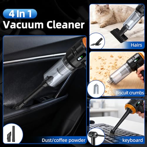 Image of Sycoodeal Handheld Car Vacuum Cleaner, 25000PA Strong Cyclonic Suction Portable Mini Vacuum Cordless with Digital Display Lightweight Handheld for Pet Hair, Car, Home, Office, Kitchen (Orange)