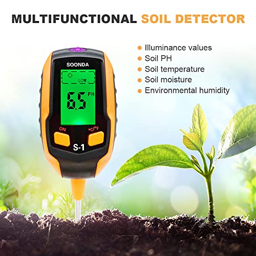 Bodem PH Meter 4 in 1, Digitale Bodemplant Vochtmeter, Bodemvochttester met PH/Temperatuur/Licht/Vochtigheid voor… - Image 6