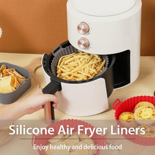 Image of Silicone Liners, Pot 2 Pcs Reusable Non-Stick Air Fryer Basket Bowl Fit 3-5QT Baking Replacement of Flammable Parchment Paper(Round, 6.5 Inch)