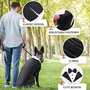 DORA BRIDAL Formal Dog Tuxedo for Medium Large Dogs, Labrador Pet Wedding Party Suit Outfit with Detachable Bowtie Collar Neckerchief Bandana, Dress-up Halloween Costumes Handsome Elegant Cosplay DORA BRIDAL Formal Dog Tuxedo for Medium Large Dogs, Labrador Pet Wedding Party Suit Outfit with Detachable Bowtie Collar Neckerchief Bandana, Dress-up Halloween Costumes Handsome Elegant Cosplay