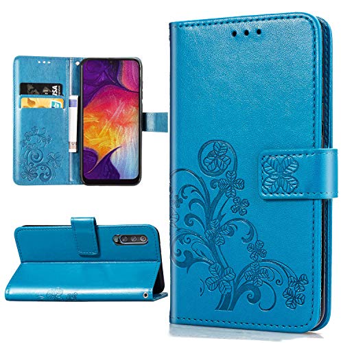 Halnziye Case for Samsung Galaxy A50, Magnetic Closure Soft TPU Flip Leather Wallet Phone Case with Kickstand Card Slots Designed for Samsung Galaxy A50s/A30s Cover - Blue