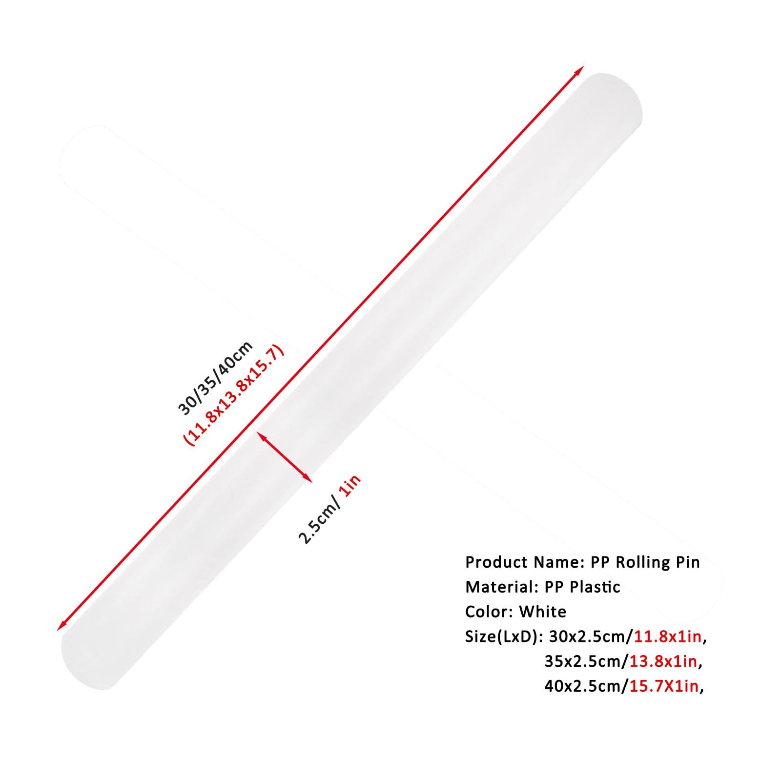 Nudelholz Nudelrolle Nudelwalker Langer 30 35 40 Cm Kloßteig-Rollerstift, PP-Kunststoff-Ausrollstifte Zum Backen Und Kneten, Multifunktionaler Nudelwalzstift Für Tortilla Fondant Keks(LxD 35x2.5cm/13.