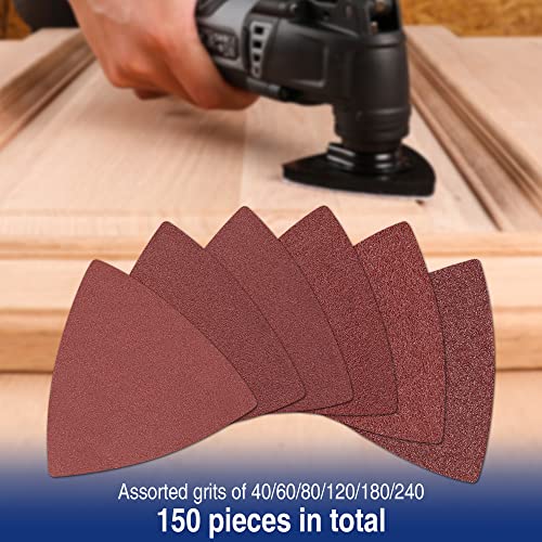 Workpro 150Pcs Triangle Sanding Pads, 3-1/8 Inch Hook And Loop Fit For Oscillating Multi Tool, 40/60/80/120/180/240 Grit For Sanding, Grinding #TOP4