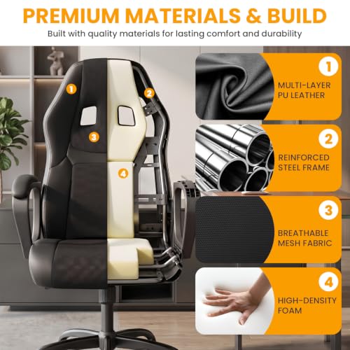 Image of BestOffice Office Chair PC Gaming Chair Cheap Desk Chair Ergonomic PU Leather Executive Computer Chair Lumbar Support for Women, Men (Black)