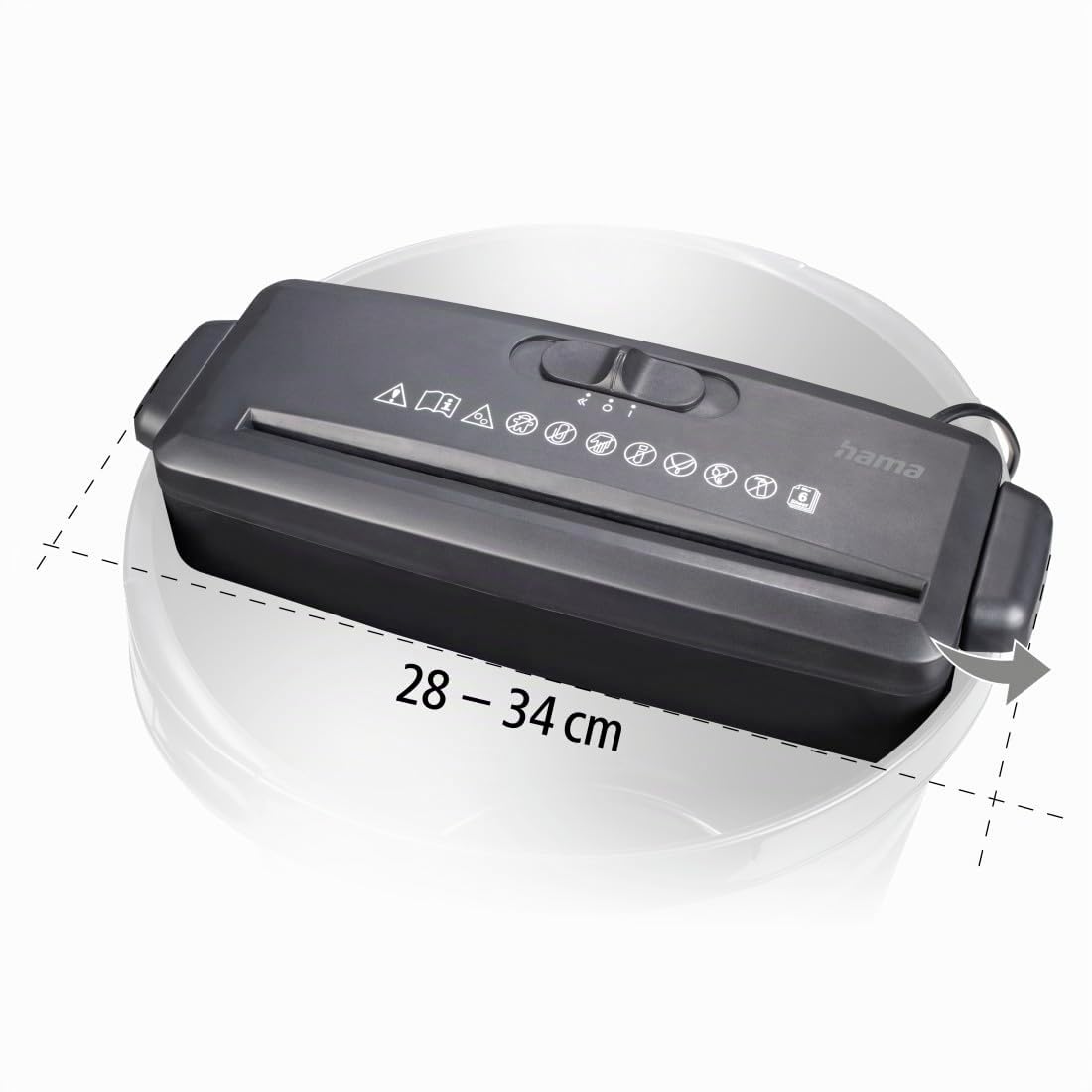 Hama Destructeur de Documents Mini S6 (Broyeur Documents 6 Feuilles 80g, Destructeur Papier, Déchiqueteur sécurité P1, 72 DB, M/A Auto, Fonction Retour, s'adapte sur des Corbeilles à Papier) Noir
