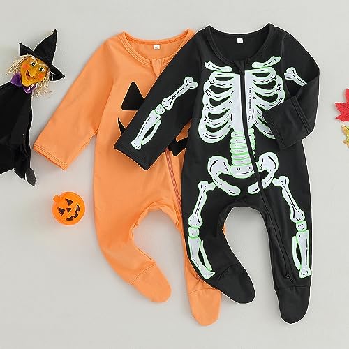 Baby Halloween Skeleton Footies Rompers Pumpkin Skull Skeleton Bodysuit Jumpsuit Newborn Boy Girl Halloween Playsuit2