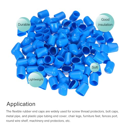 Image of MECCANIXITY 100pcs 15mm Rubber End Caps Cover PVC Vinyl Screw Thread Protector Round Wire Shelf Caps for Screw Bolt Pipe Fence Post, Light Blue