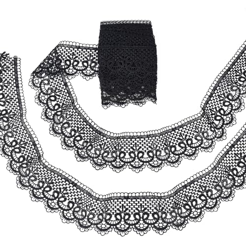 NICENEEDED 5 Yards Black Lace Trim, Embroidered Lace Ribbon Trims
