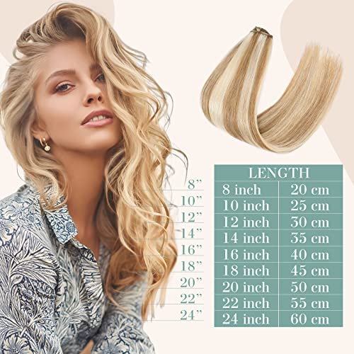 Image of Benehair Clip In Hair Extensions Real Human Seamless Light on Weft 8pcs 16inch Remy Silky Straight Natural Ombre Brown Mixed Bleach Blonde 2.2928 Ounce