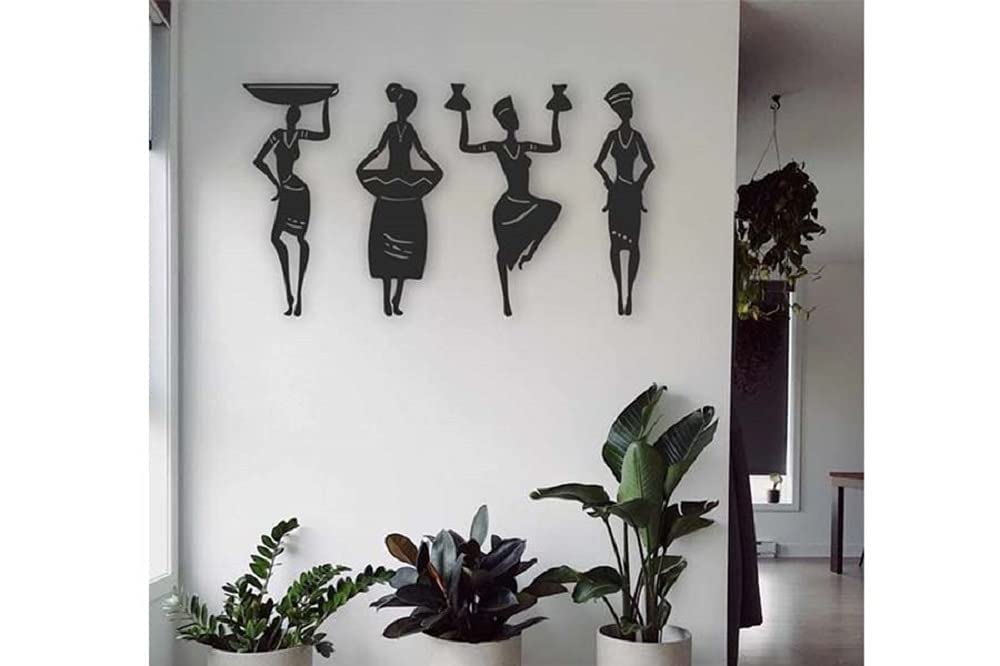 EFINITO Tribal Women 4 Pcs. Set Abstract Wall Decor for Home living Room Office bedroom hall Decoration/Wall Art- Black, Medium (Medium 10 inch)