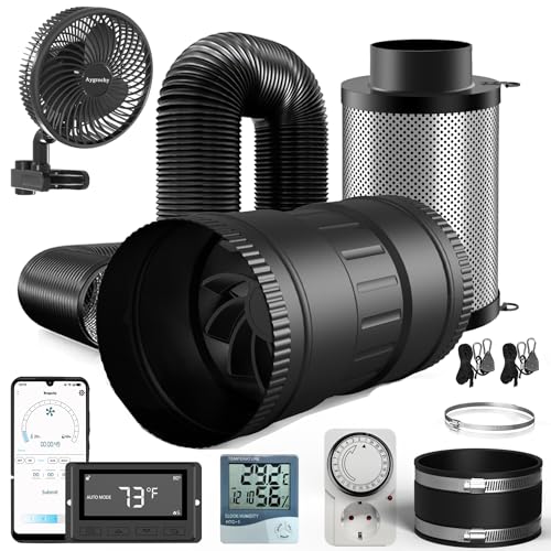 Brogachy 100 mm Kit de ventilation, Extracteur d'air avec APP WiFi Contrôleur Ventilateur Clipable 10W, filtre à charbon actif, tuyau d'échappement, manchon...