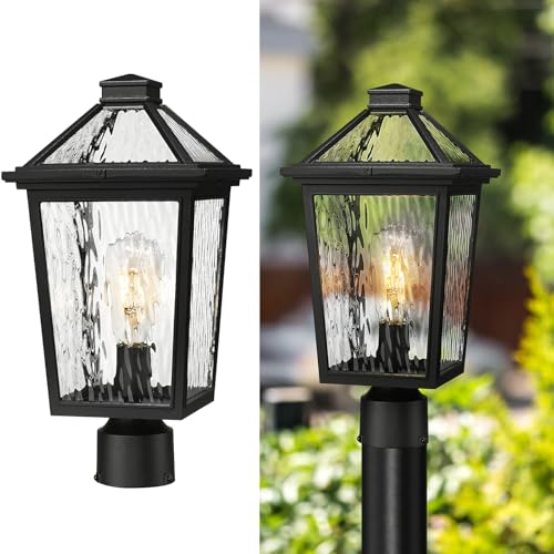 Image of zeyu 16.5 Inch Large Post Lights, Post Lamps Outdoor for Garden Porch, Die-Cast Aluminum with Water Ripple Glass, Black Finish, ZX58MP-SW BK